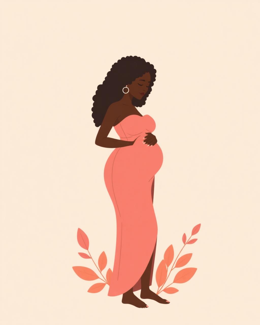 Illustration of a pregnant African woman resting a hand on her belly